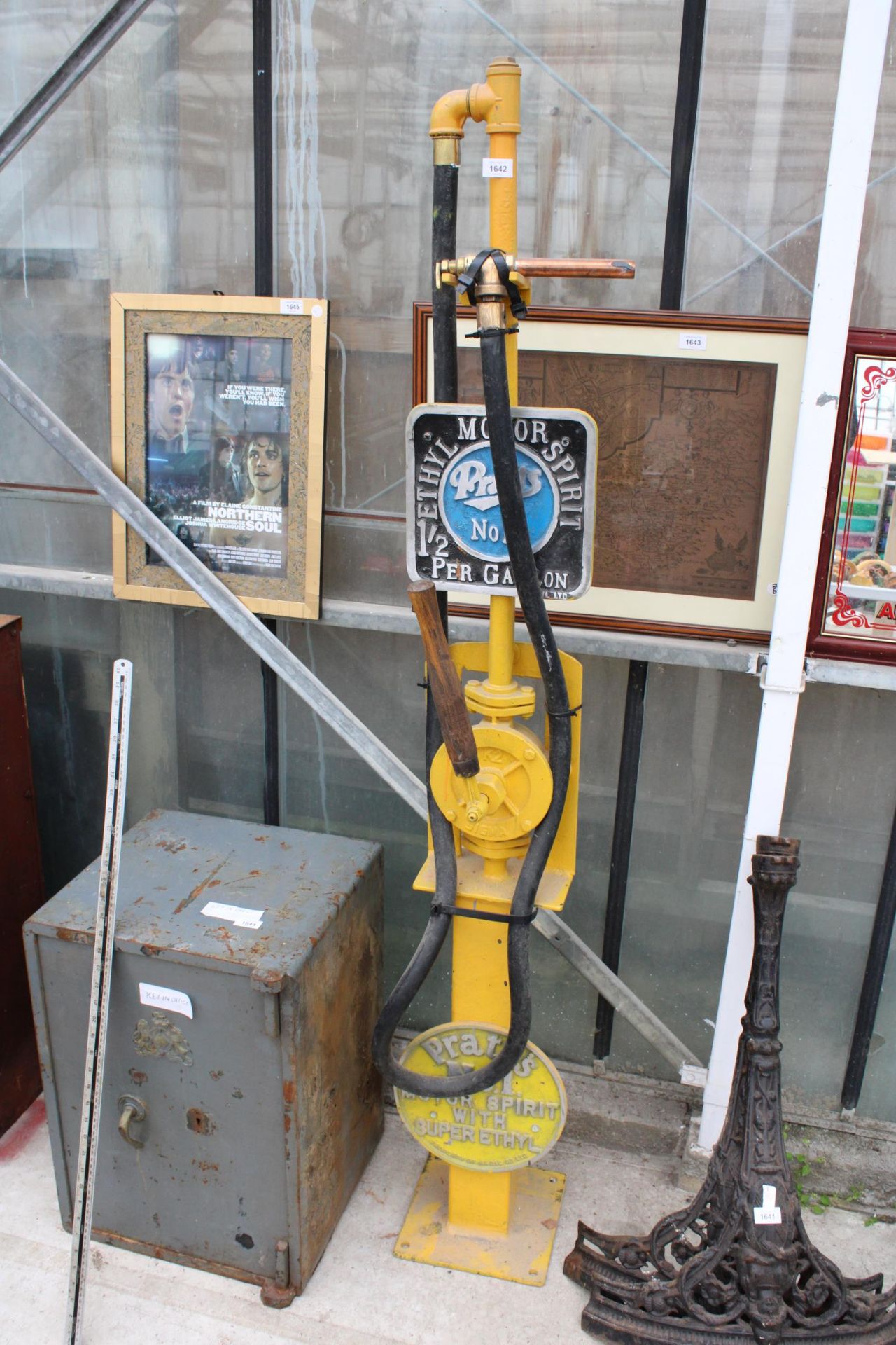 A PRATTS PETROL PUMP WITH BRASS AND COPPER NOZZLE