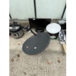 AN ASSORTMENT OF ITEMS TO INCLUDE A SHARP TELEVISION AND A SATELITE DISH ETC
