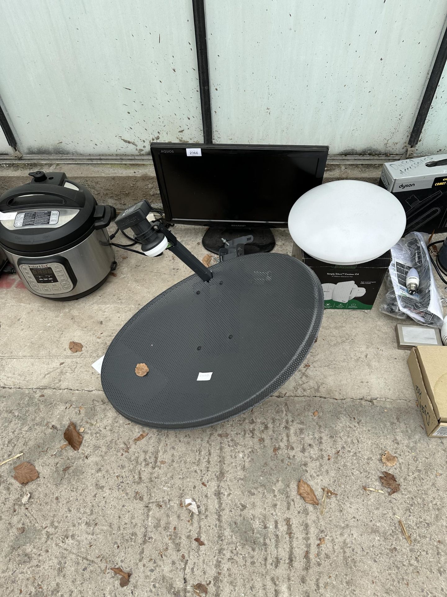 AN ASSORTMENT OF ITEMS TO INCLUDE A SHARP TELEVISION AND A SATELITE DISH ETC