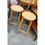 A PAIR OF MODERN STOOLS ON TURNED LEGS