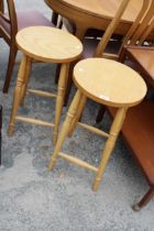 A PAIR OF MODERN STOOLS ON TURNED LEGS