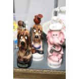 THREE VINTAGE NOVELTY MUSICAL DECANTERS TO INCLUDE A BASSET HOUND "THE LAST SHOT", "BEAUTIFUL