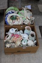 AN ASSORTMENT OF CERAMIC ITEMS TO INCLUDE PLATES, JUGS AND TEAPOTS ETC