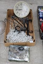 AN ASSORTMENT OF ITEMS TO INCLUDE SCISSORS AND HANGING BASKET BRACKETS ETC