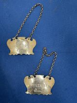 TWO HALLMARKED SHEFFIELD SILVER DECANTER LABELS, SHERRY AND WHISKY