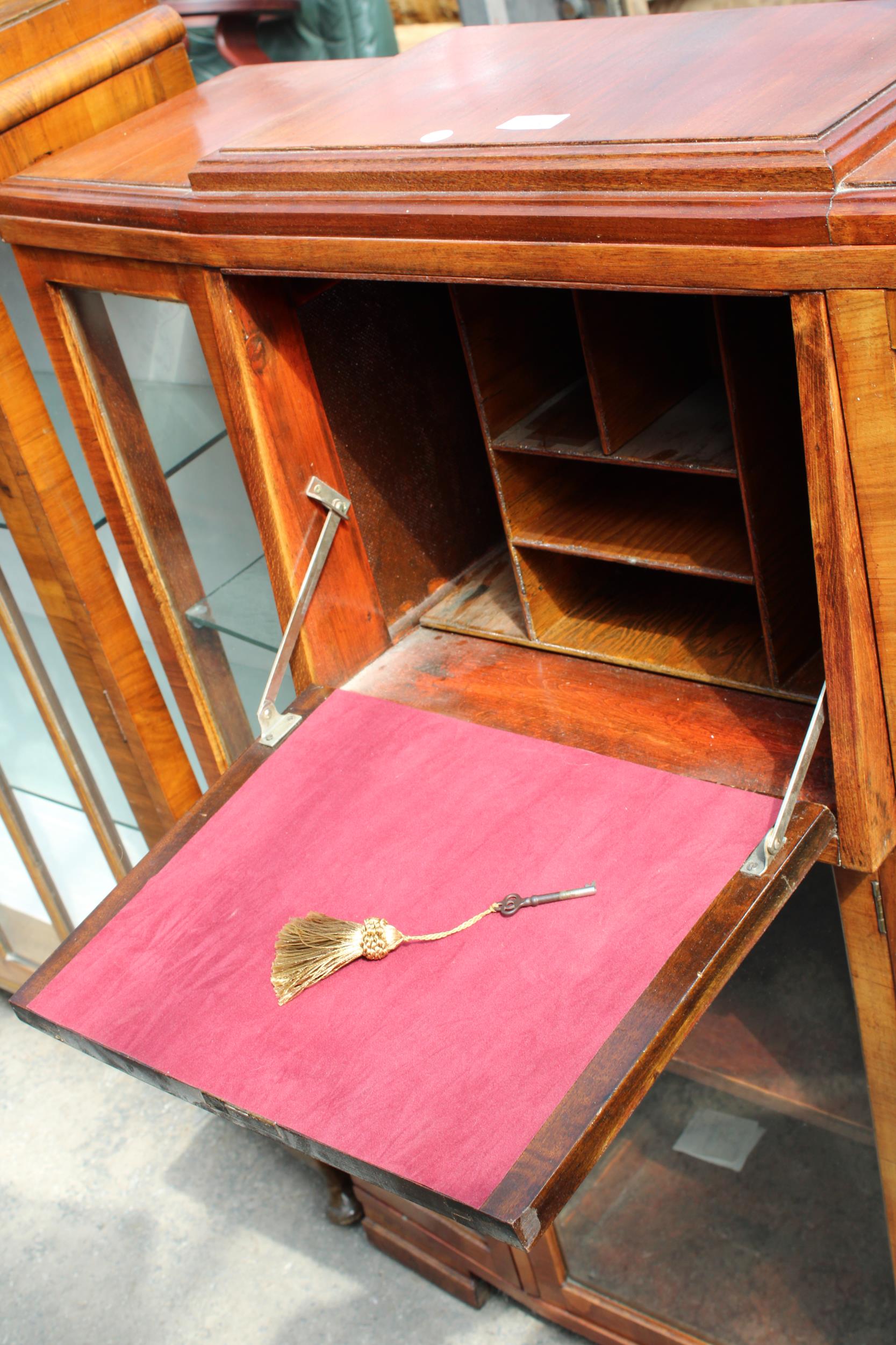 AN ART DECO MAHOGANY SIDE BY SIDE BUREAU WITH FITTED INTERIOR, 36" WIDE - Image 3 of 4