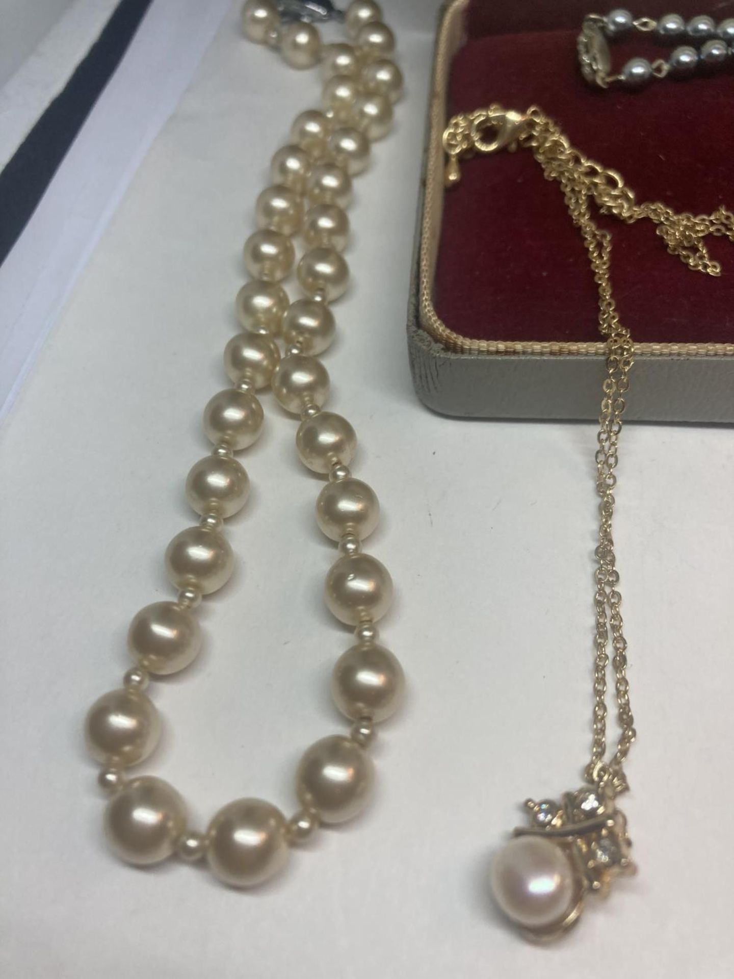 THREE PEARL NECKLACES AND A MARCASITE BROOCH - Image 3 of 8