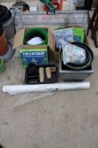 AN ASSORTMENT OF GARDEN ITEMS TO INCLUDE FLEECE JACKETS, PLANT POTS AND PLANT SUPPORTS ETC