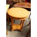 A MODERN OVAL TWO TIER SIDE-TABLE WITH SINGLE DRAWER, 20.5" X 17"