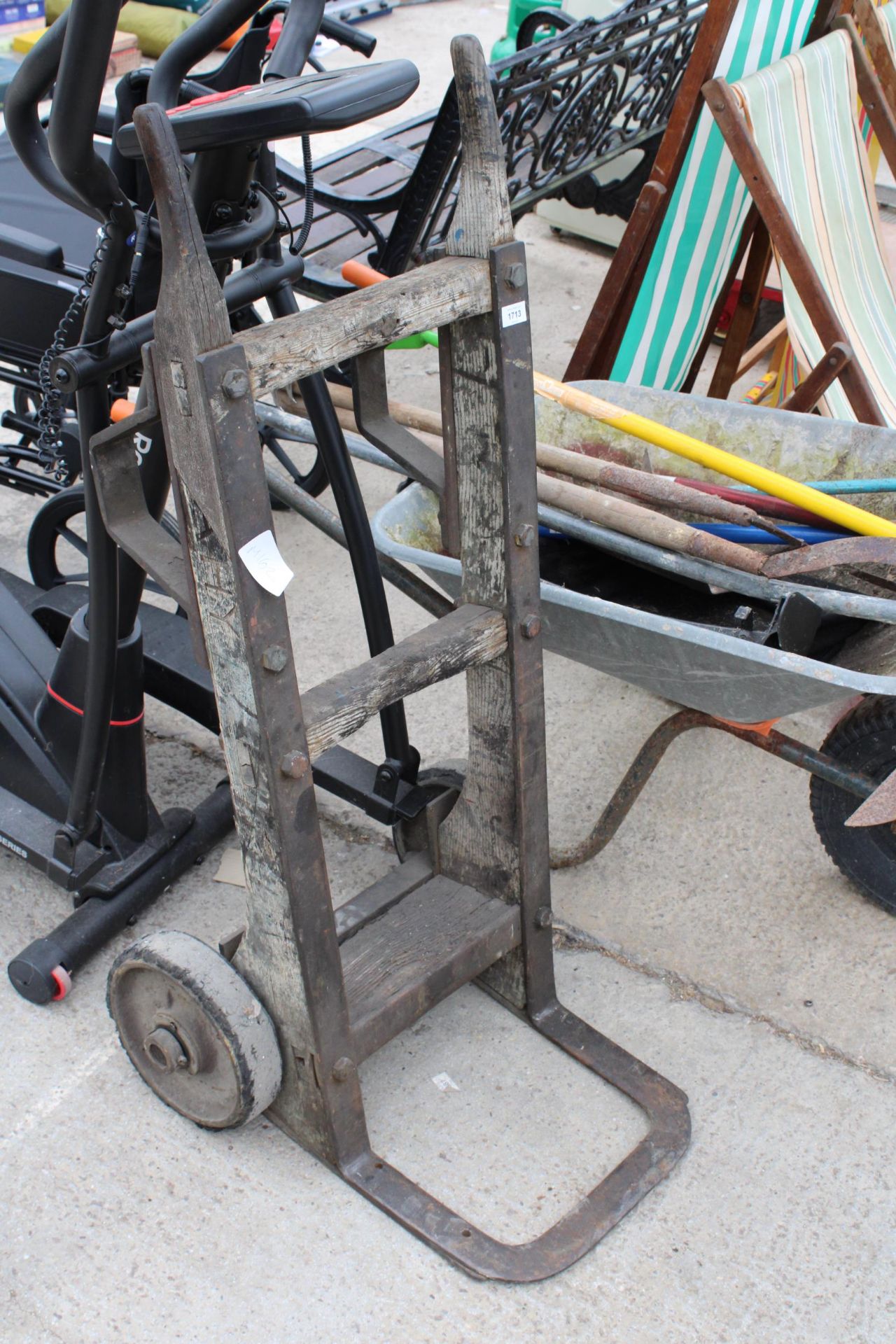 A VINTAGE METAL AND WOODEN SACK TRUCK