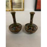 A PAIR OF CHINESE CLOISONNE ENAMEL BRASS VASES - 10 CM