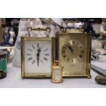 TWO BRASS CARRIAGE CLOCKS PLUS A MINIATURE CARRIAGE CLOCK