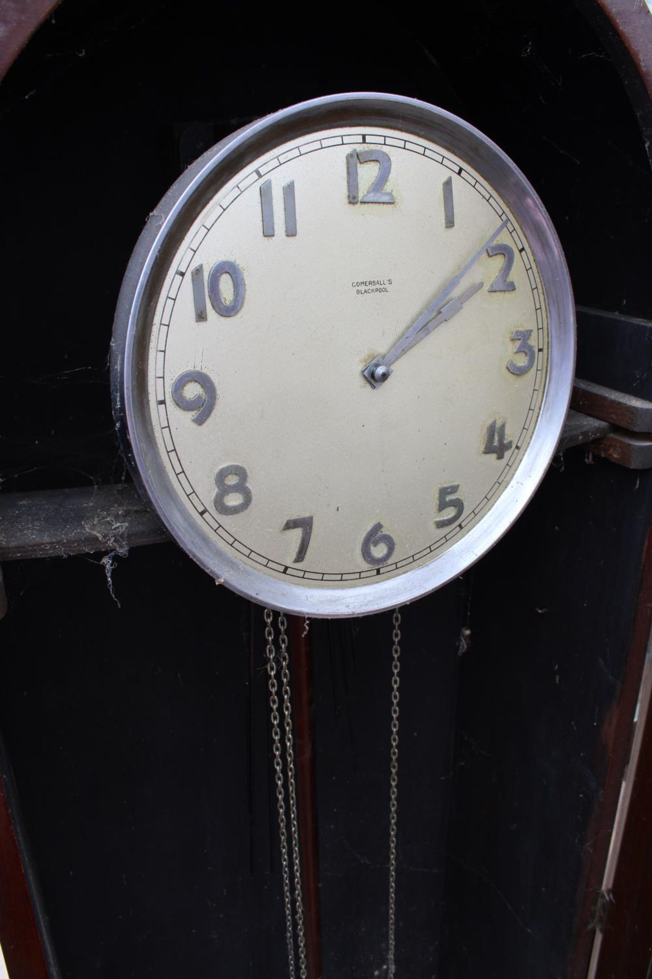 AN EARLY 20TH CENTURY THREE WEIGHT GOMERSALLS OF BLACKPOOL HALL CLOCK A/F - Image 3 of 7