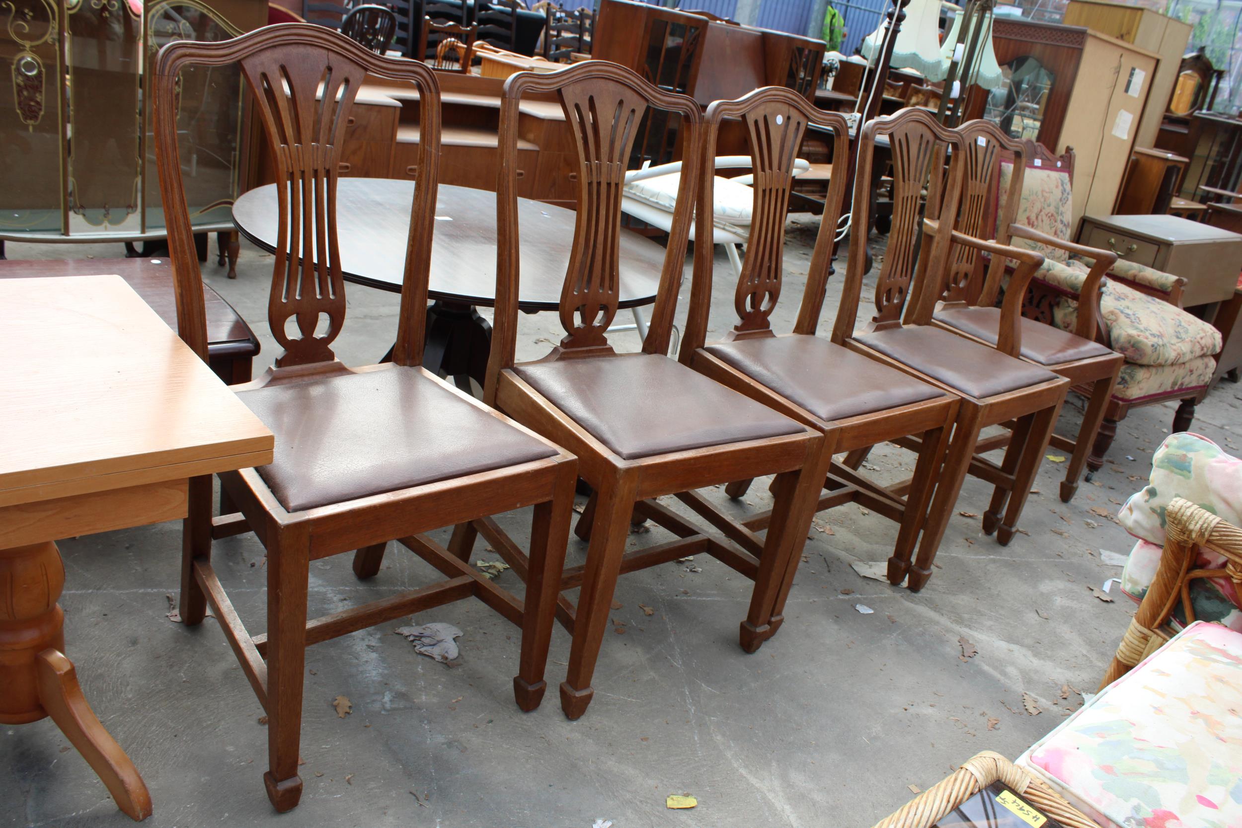 A SET OF FIVE MAHOGANY HEPPLEWHITE STYLE DINING CHAIRS, ONE BEING A CARVER - Image 2 of 3