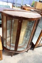 A MID 20TH CENTURY BOW FRONTED CHINA CABINET, 36" WIDE