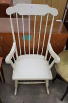 A MODERN WHITE PAINTED SPINDLE BACK ROCKING CHAIR