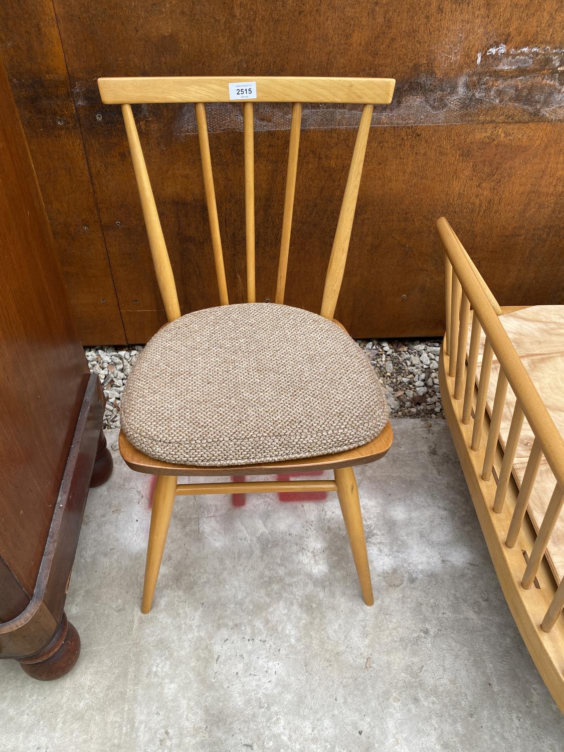 AN ERCOL BLONDE ELM AND BEECH DINING CHAIR