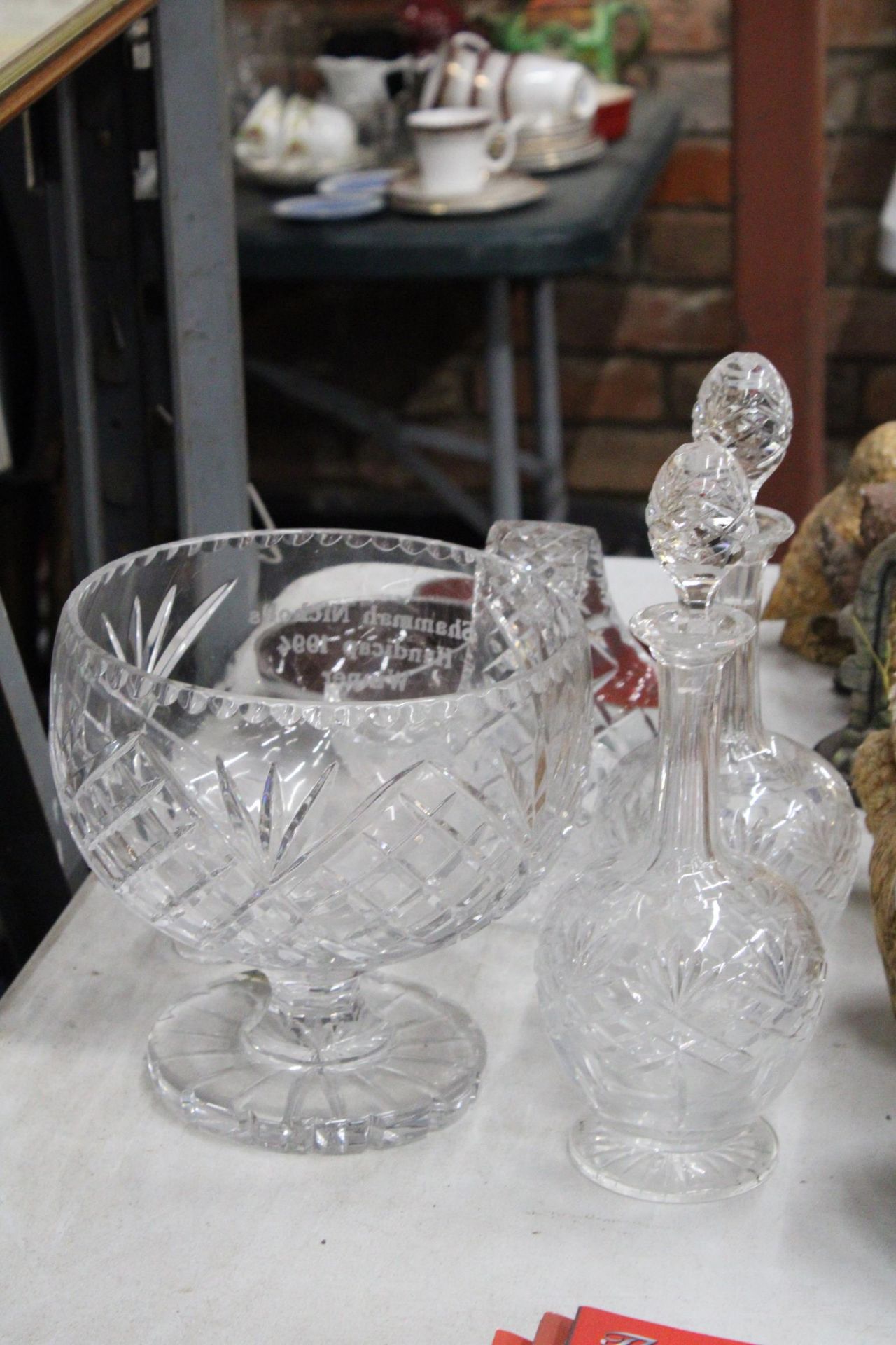 A QUANTITY OF GLASSWARE TO INCLUDE TWO INCLUDE TWO CUT GLASS WHISKEY DECANTERS, A BOHEMIAN CRYSTAL - Image 4 of 4