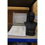 A WEDGWOOD BLACK BASALT LIMITED EDITION BUST OF EISENHOWER 2670 OF 5000 IN ORIGINAL BOX