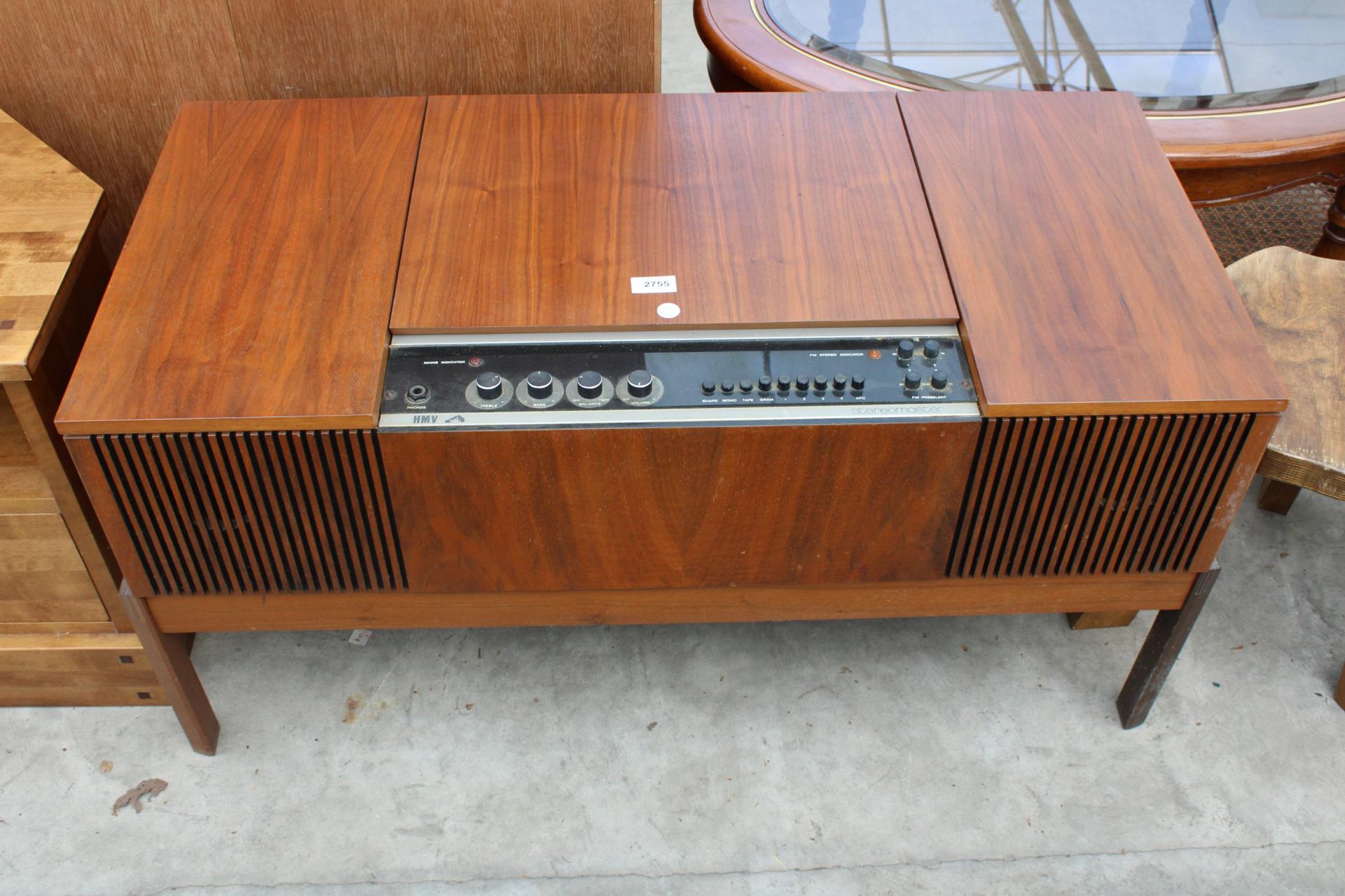 A RETRO TEAK H.M.V. STEREOMASTER RADIOGRAM, 38.5" WIDE