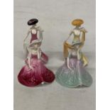 FOUR SMALL COALPORT FIGURINES "FASCINATION" "IN LOVE" "APRIL" AND "POPPY"