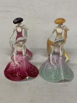 FOUR SMALL COALPORT FIGURINES "FASCINATION" "IN LOVE" "APRIL" AND "POPPY"
