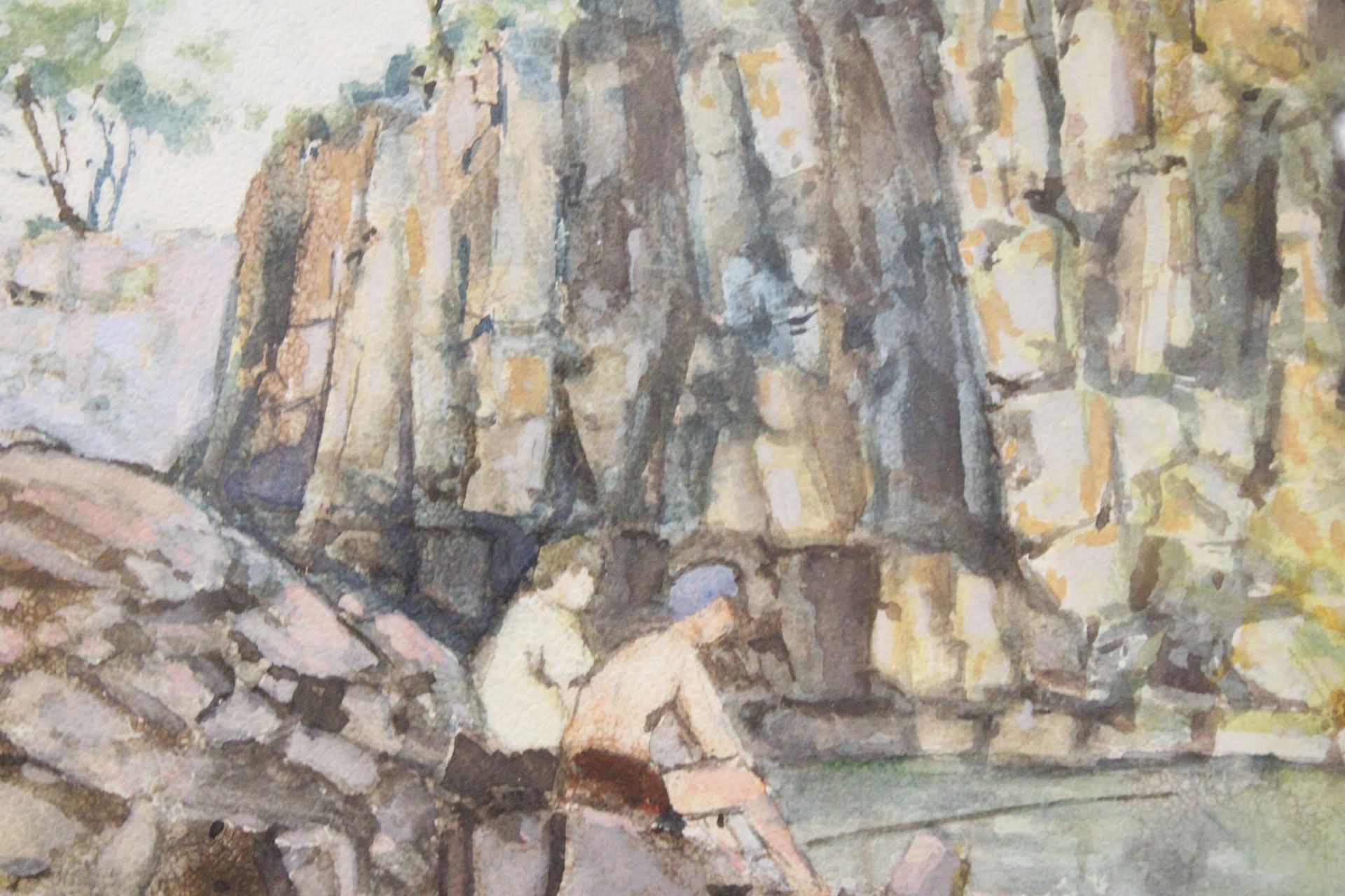 A WATERCOLOUR OF TWO BOYS FISHING, SIGNED MAURITZ HATTING, '83, 37CM X 30CM - Image 2 of 4