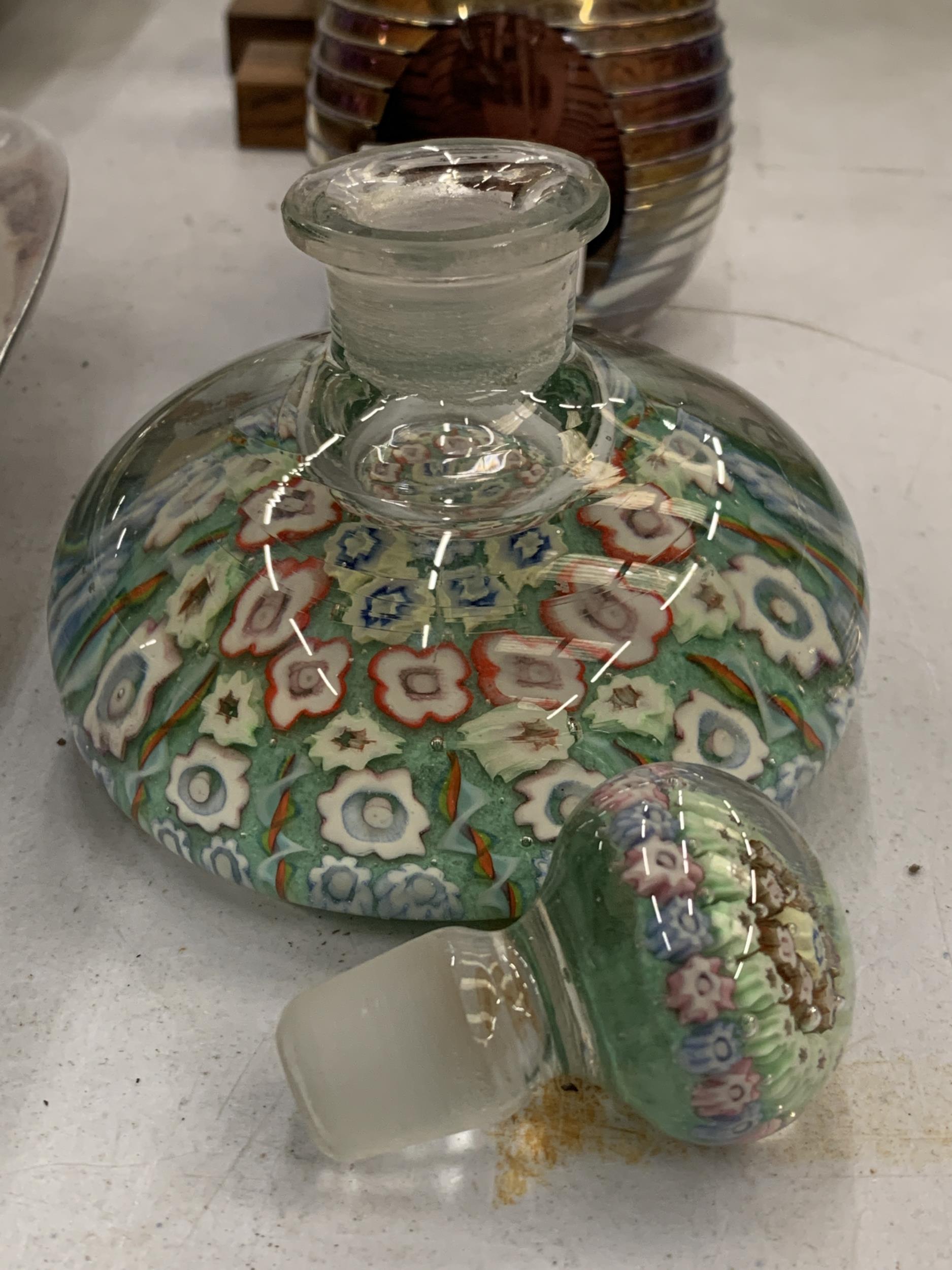 A MILLEFIORI GLASS PAPERWEIGHT INK BOTTLE WITH STOPPER - Image 2 of 3