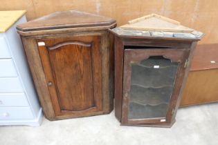 TWO OAK GEORGE III STYLE CORNER CUPBOARDS