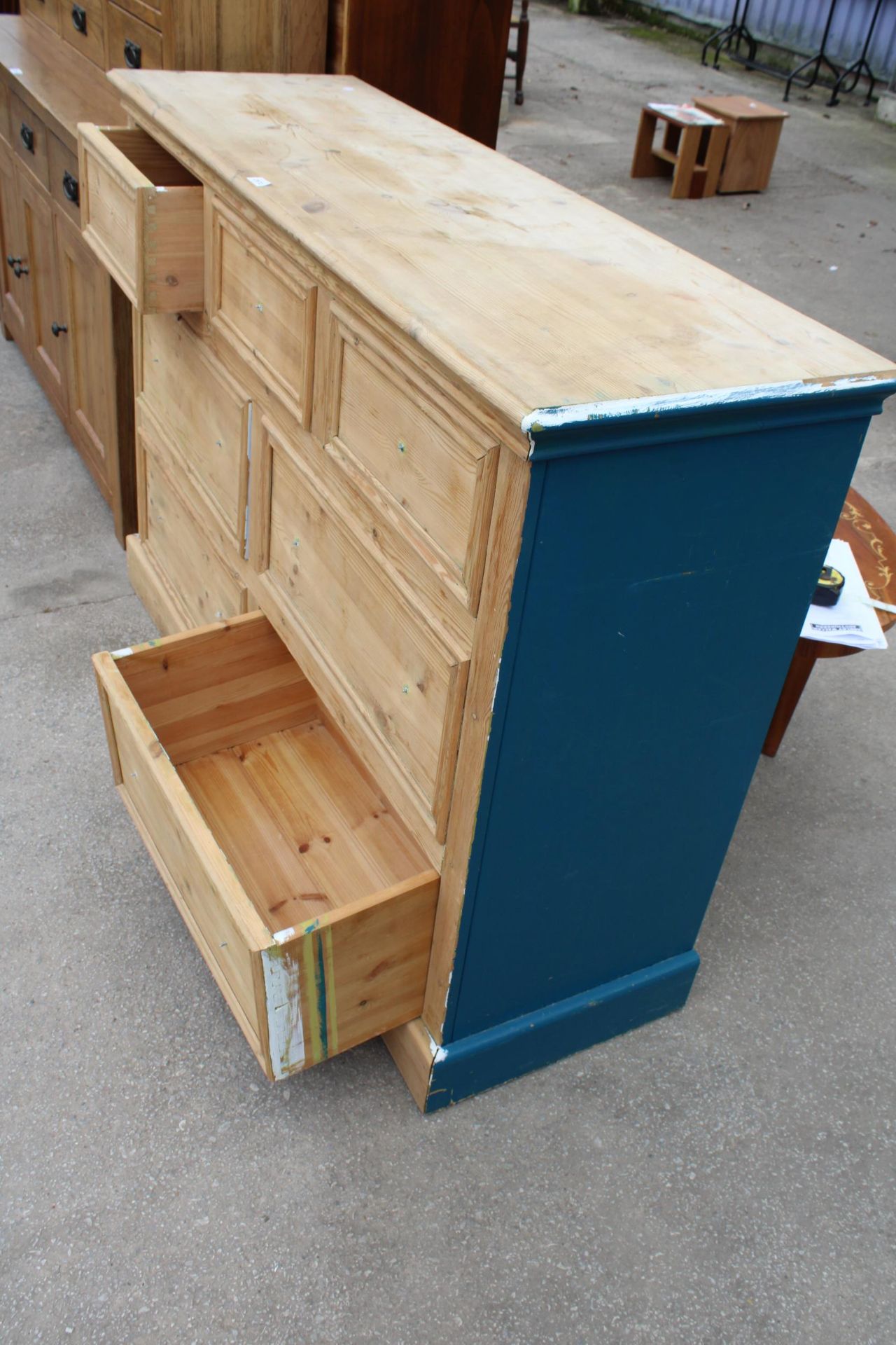 A PINE CHEST OF THREE SHORT AND FOUR LONG DRAWERS, 56" WIDE - Image 3 of 7