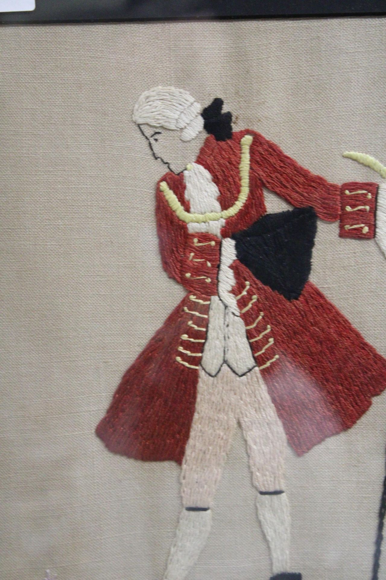 A HAND EMBROIDERED CIRCA 1930'S FRAMED PICTURE OF A REGENCY GENTLEMAN - Image 2 of 4