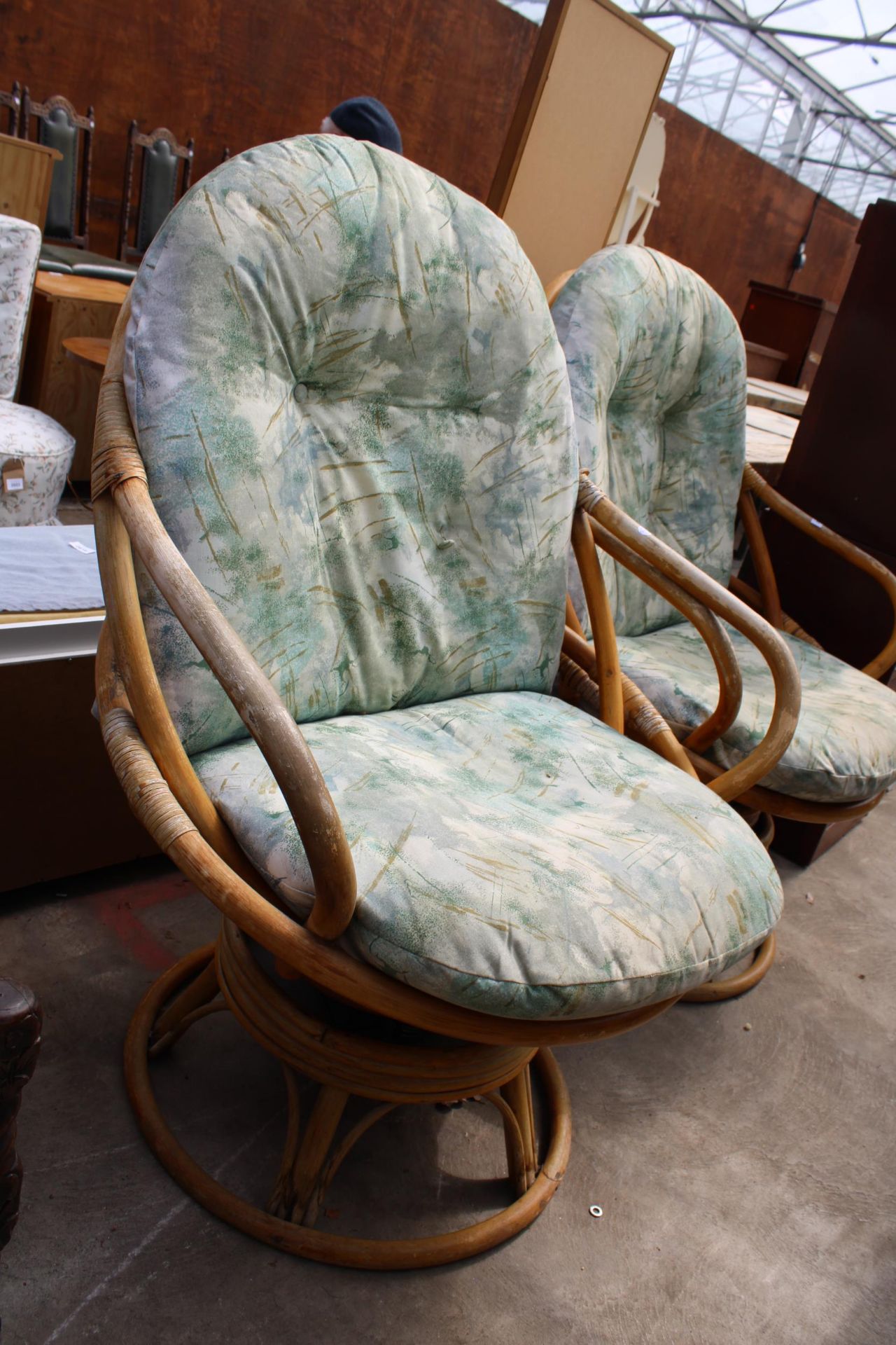 A PAIR OF BAMBOO AND WICKER SWIVEL EASY CHAIRS - Image 2 of 2