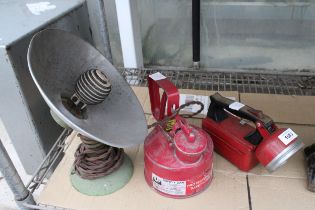 THREE RETRO ITEMS TO INCLUDE A HEAT LAMP AND A TORCH ETC