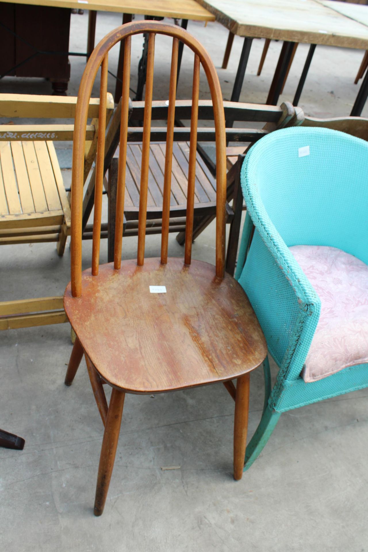 A PAIR OF HIGH BACK KITCHEN STOOLS, LLOYD LOOM STYLE BEDROOM CHAIR AND ERCOL STYLE WINDSOR CHAIR - Image 2 of 3