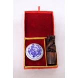 A VINTAGE CHINESE MARBLE STAMP BOX SET