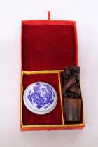 A VINTAGE CHINESE MARBLE STAMP BOX SET