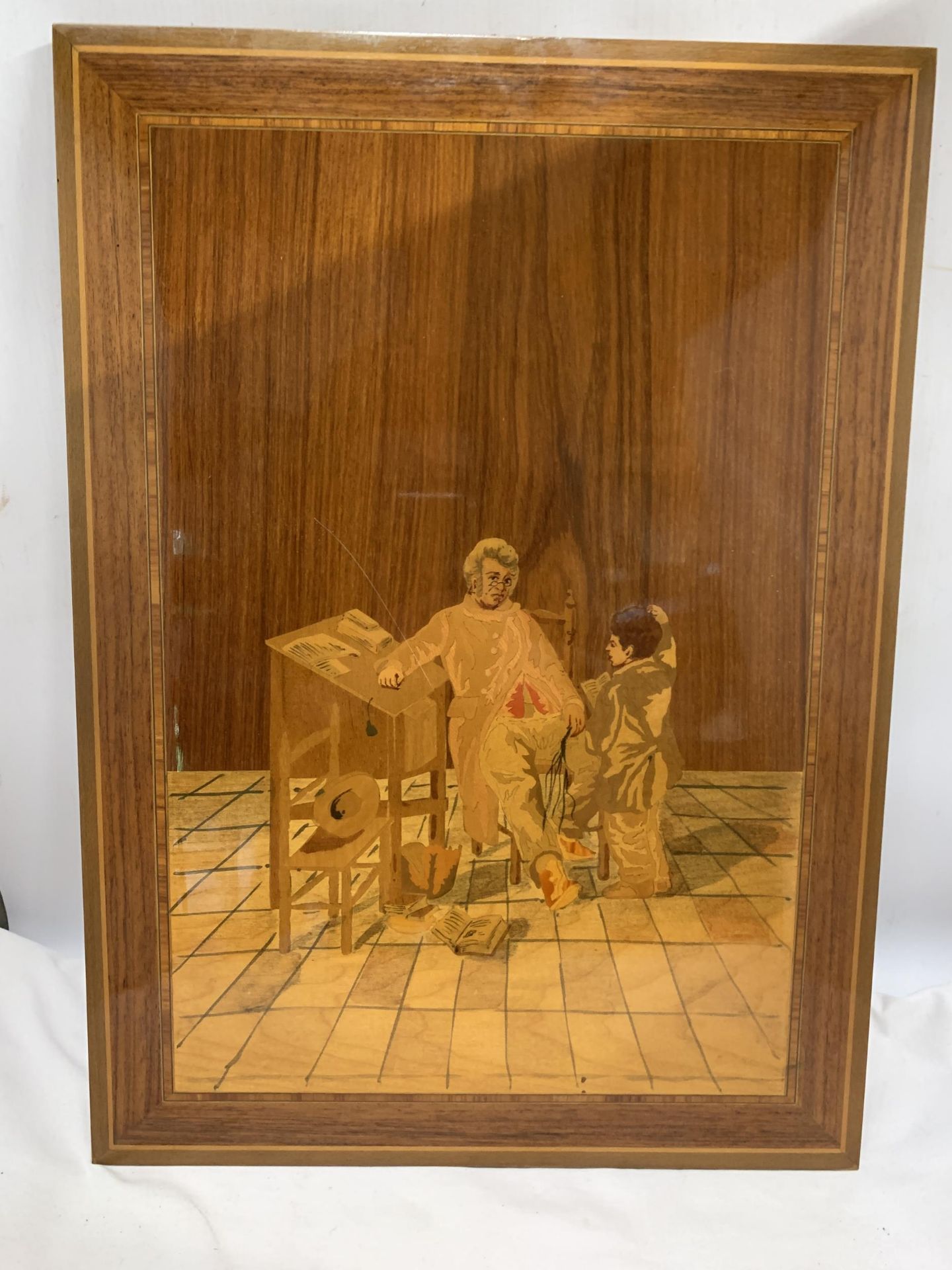 THREE ITALIAN MARQUETARY STYLE PICTURES ON MAHOGANY - Image 2 of 5