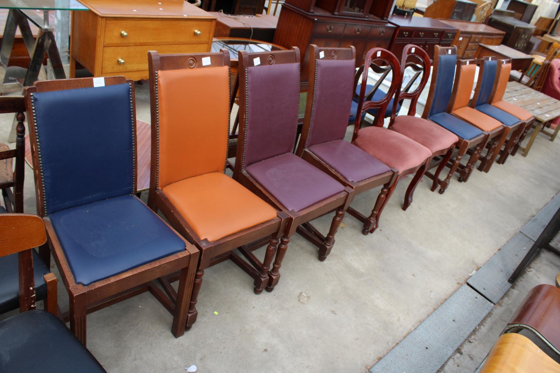 SEVEN VARIOUS MODERN DINING CHAIRS AND A PAIR OF VICTORIAN STYLE DINING CHAIRS