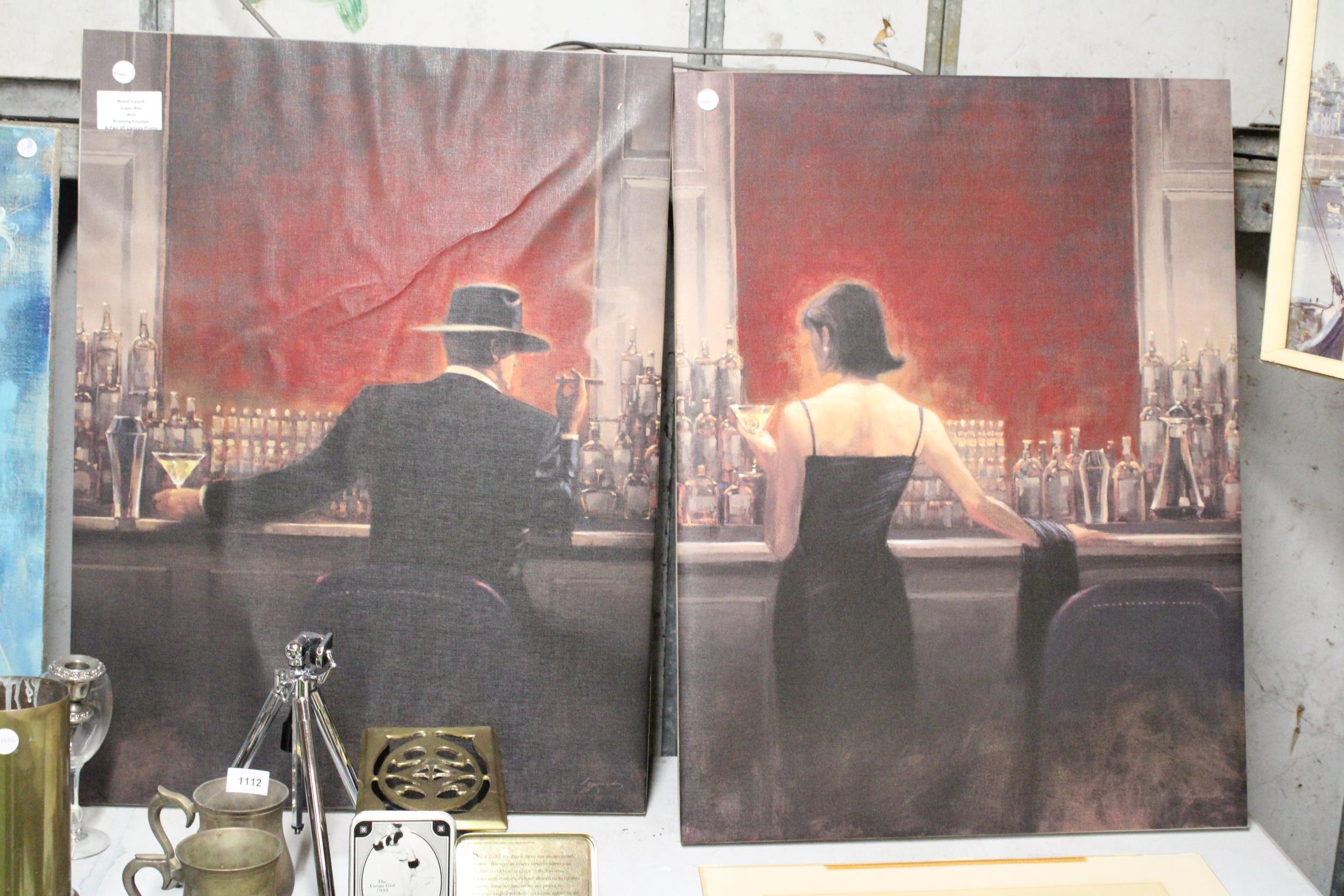 A PAIR OF CANVAS PRINTS - BRENT LYNCH CIGAR BAR AND EVENING LOUNGE