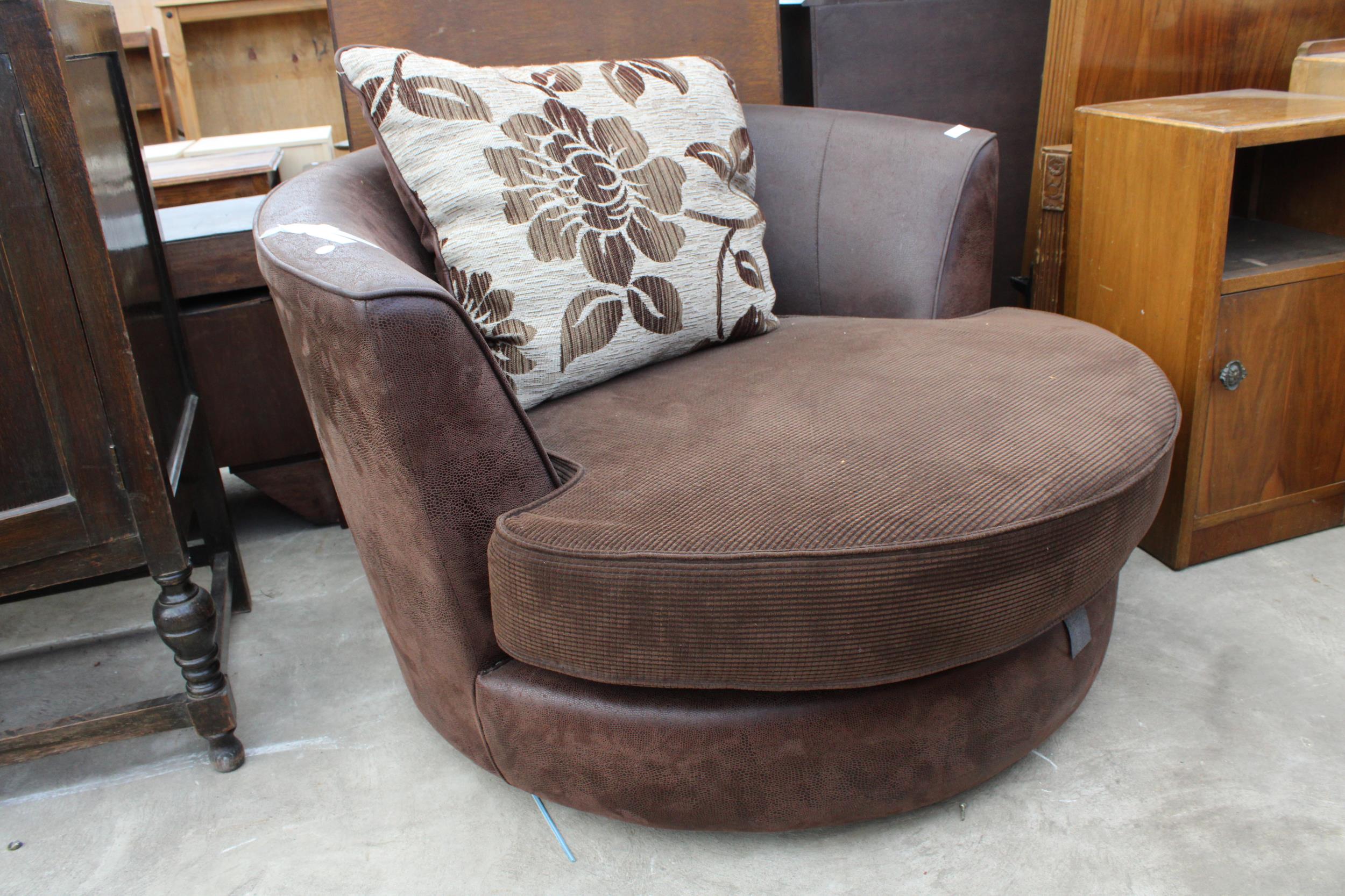 A BROWN LAURA ASHLEY SWIVEL SNUGGLE CHAIR - Image 2 of 3