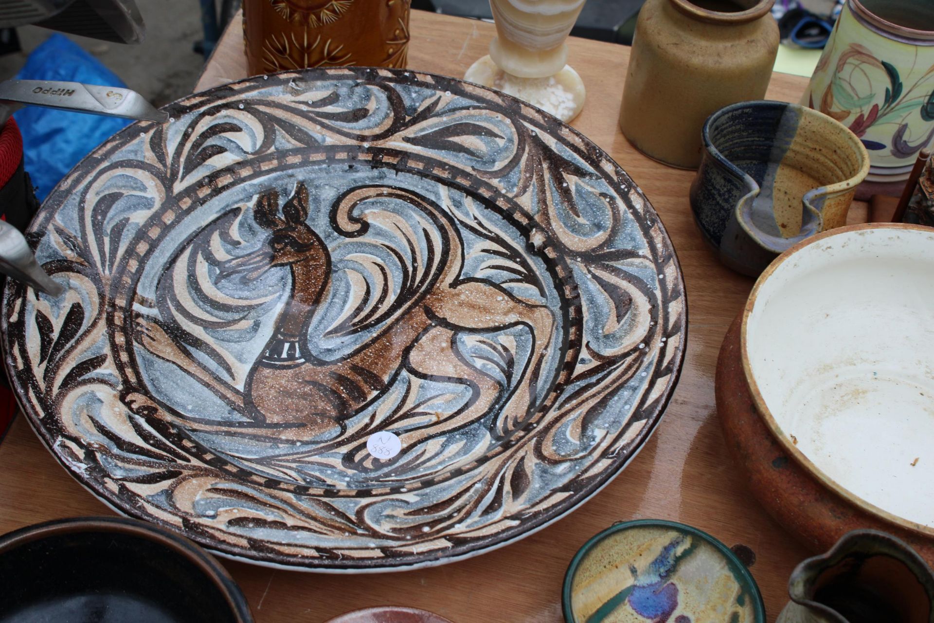 A LARGE ASSORTMENT OF STUDIO POTTERY ITEMS TO INCLUDE A LARGE BOWL, JUGS AND TANKARDS ETC - Image 3 of 4