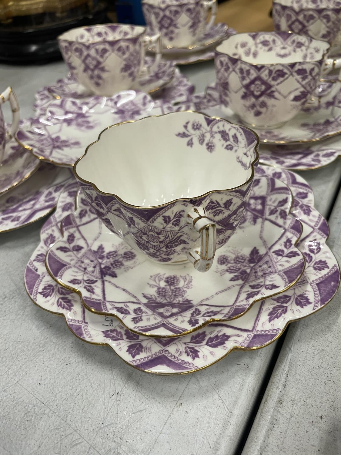 A SET OF SIX FOLEY TRIOS AND A SPARE SAUCER PATTERN BLACKBERRIES NO. 233180 - Image 3 of 8