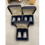 THREE BOXED WEDGWOOD JASPERWARE THIMBLES (6 IN TOTAL)