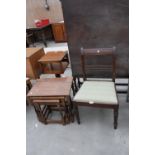 A NEST OF THREE TABLES AND A MAHOGANY DINING CHAIR