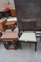 A NEST OF THREE TABLES AND A MAHOGANY DINING CHAIR