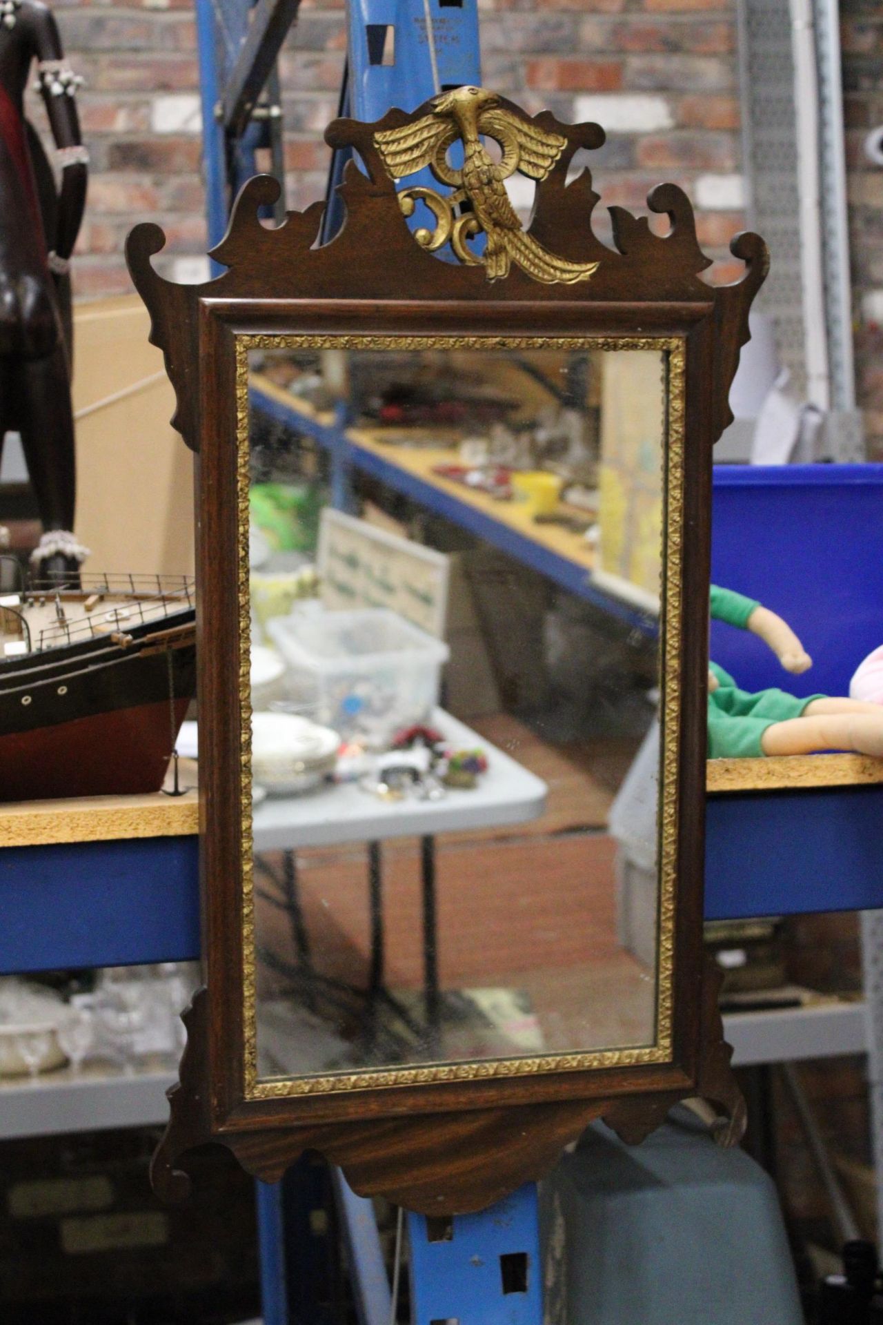 AN ORNATE EDWARDIAN HALL MIRROR 27 X 16 INCH