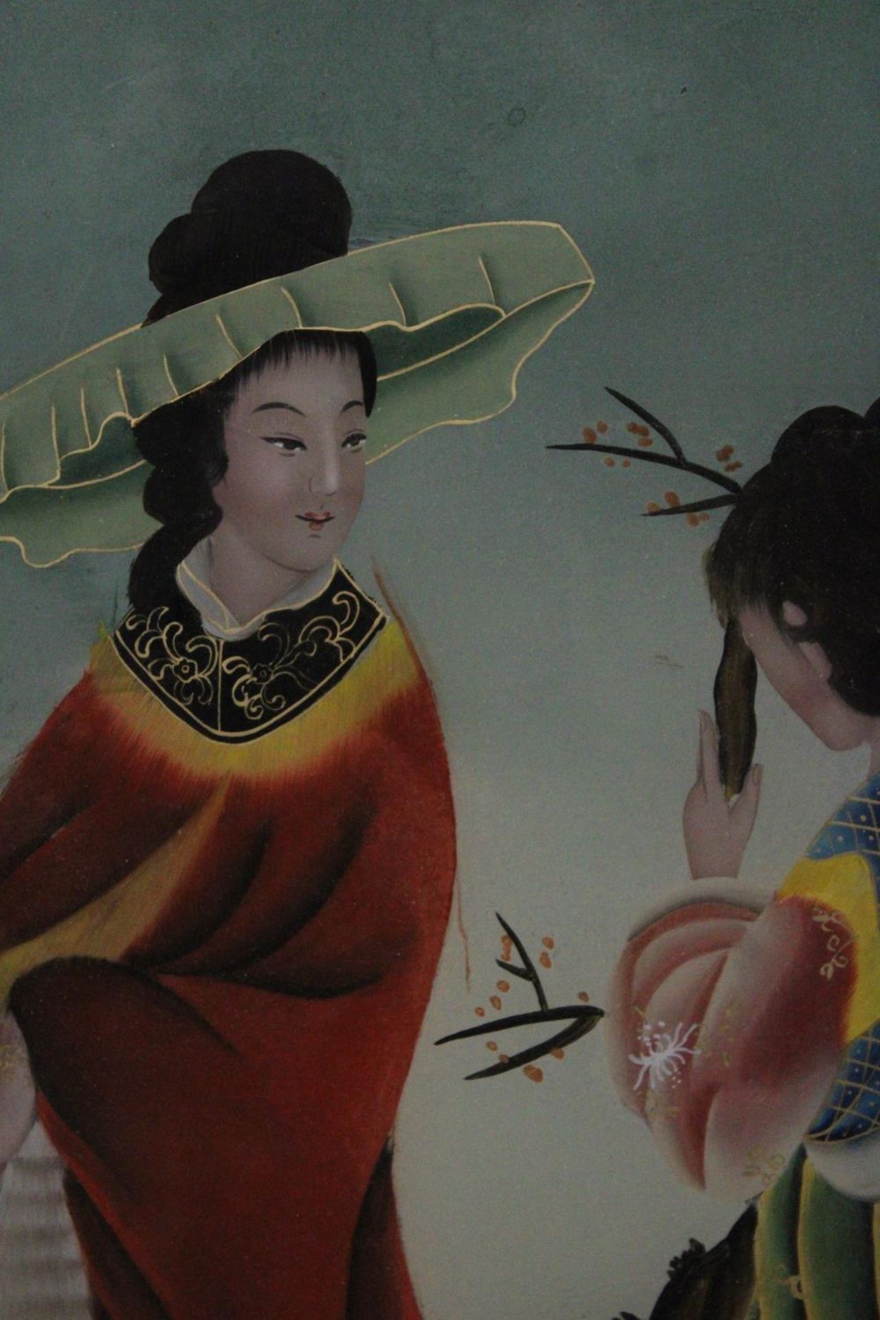 A VINTAGE JAPANESE REVERSE GLASS PAINTING OF TWO YOUNG GIRLS - Image 2 of 4
