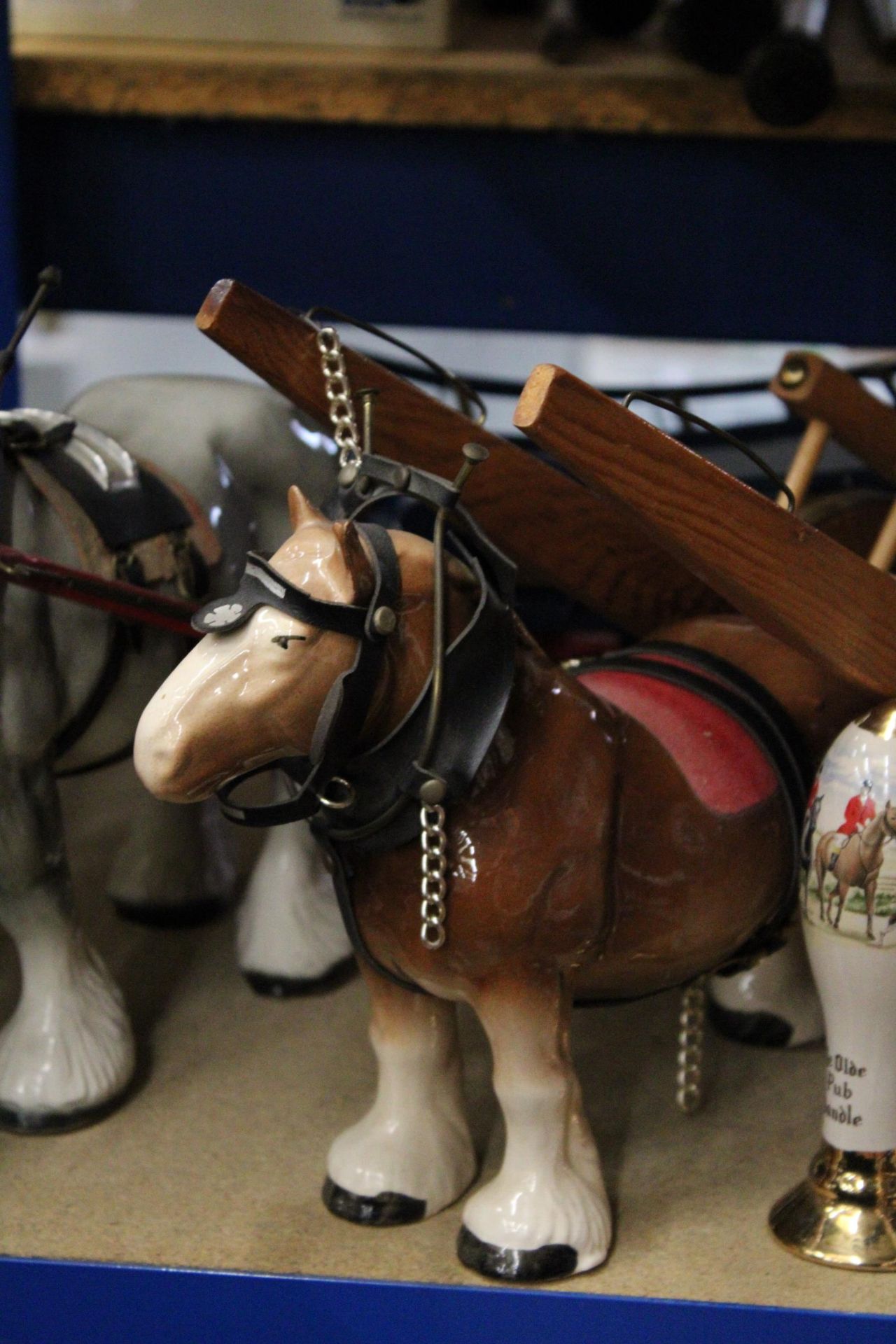 TWO VINTAGE SHIRE HORSE AND CARTS TOGETHER WITH TWO PUB HANDLES - Image 3 of 6