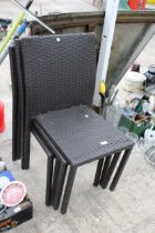 FOUR RATTAN GARDEN STACKING CHAIRS