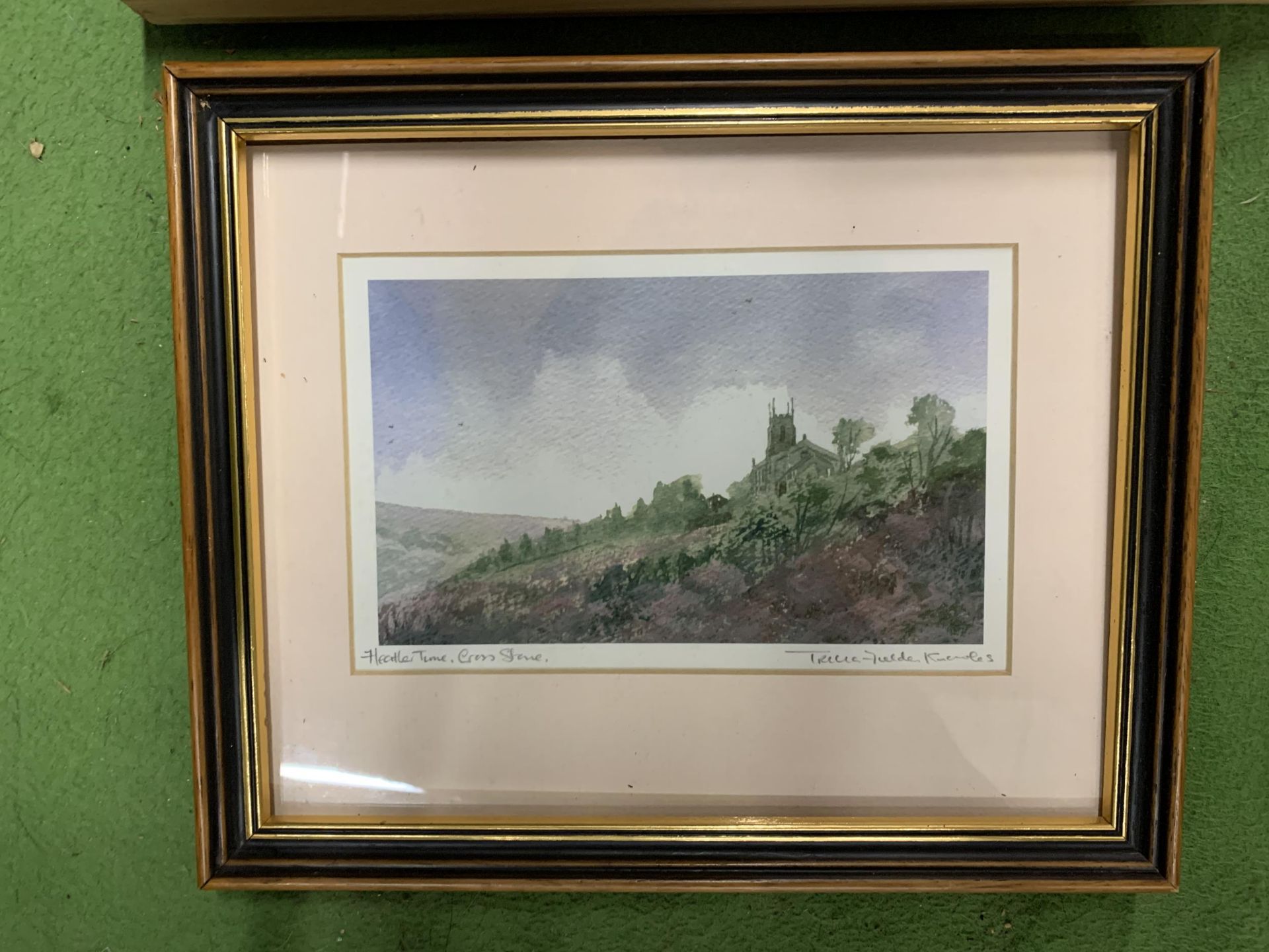 SIX FRAMED WATERCOLOURS AND PRINTS TO INCLUDE HEBDEN BRIDGE, BOATS, COUNTRY SCENES, ETC - Image 6 of 7
